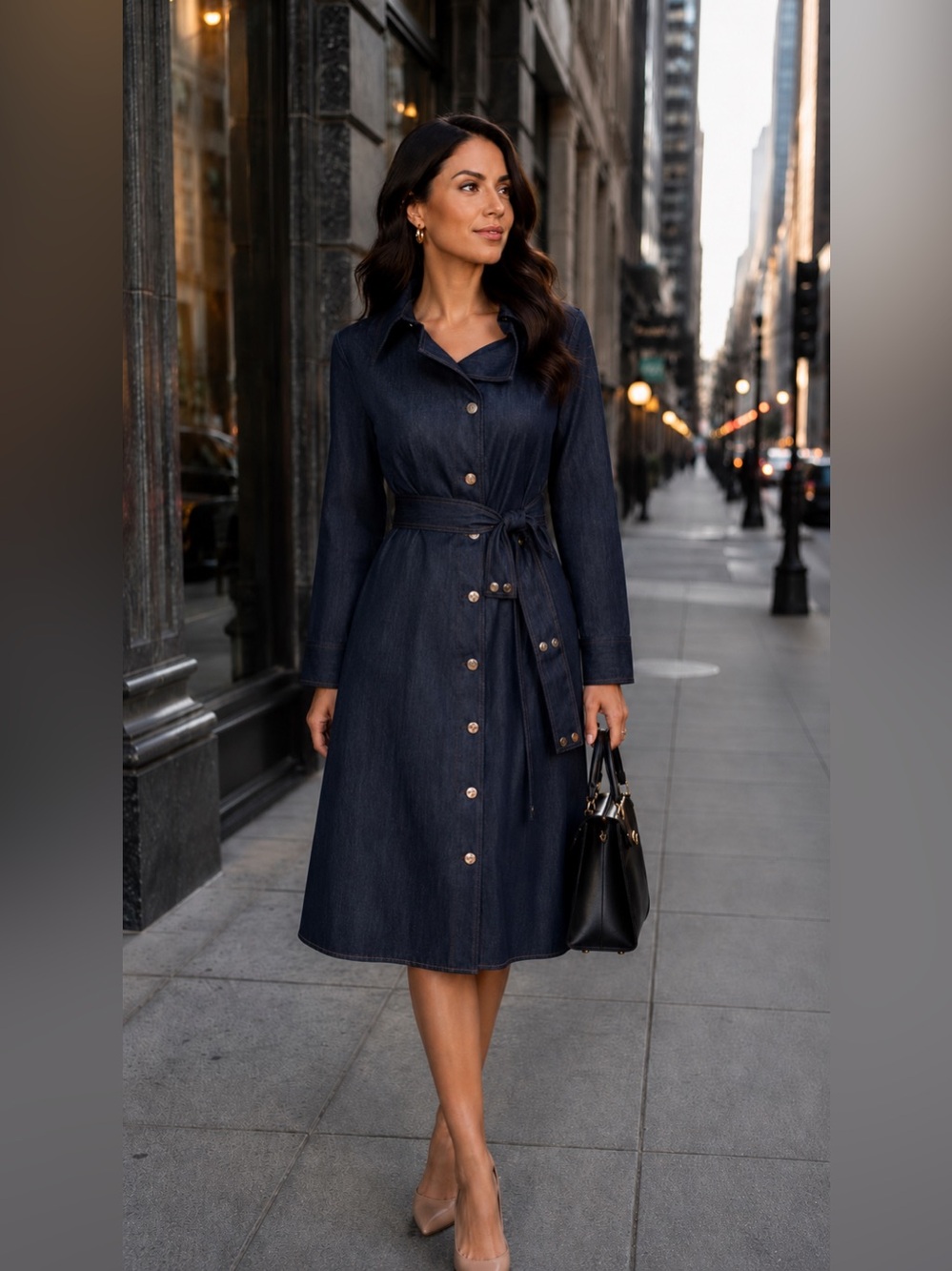 New Aleeza Paris Asymmetrical Collar Denim Sample Dress XS (Fits Up To Large)